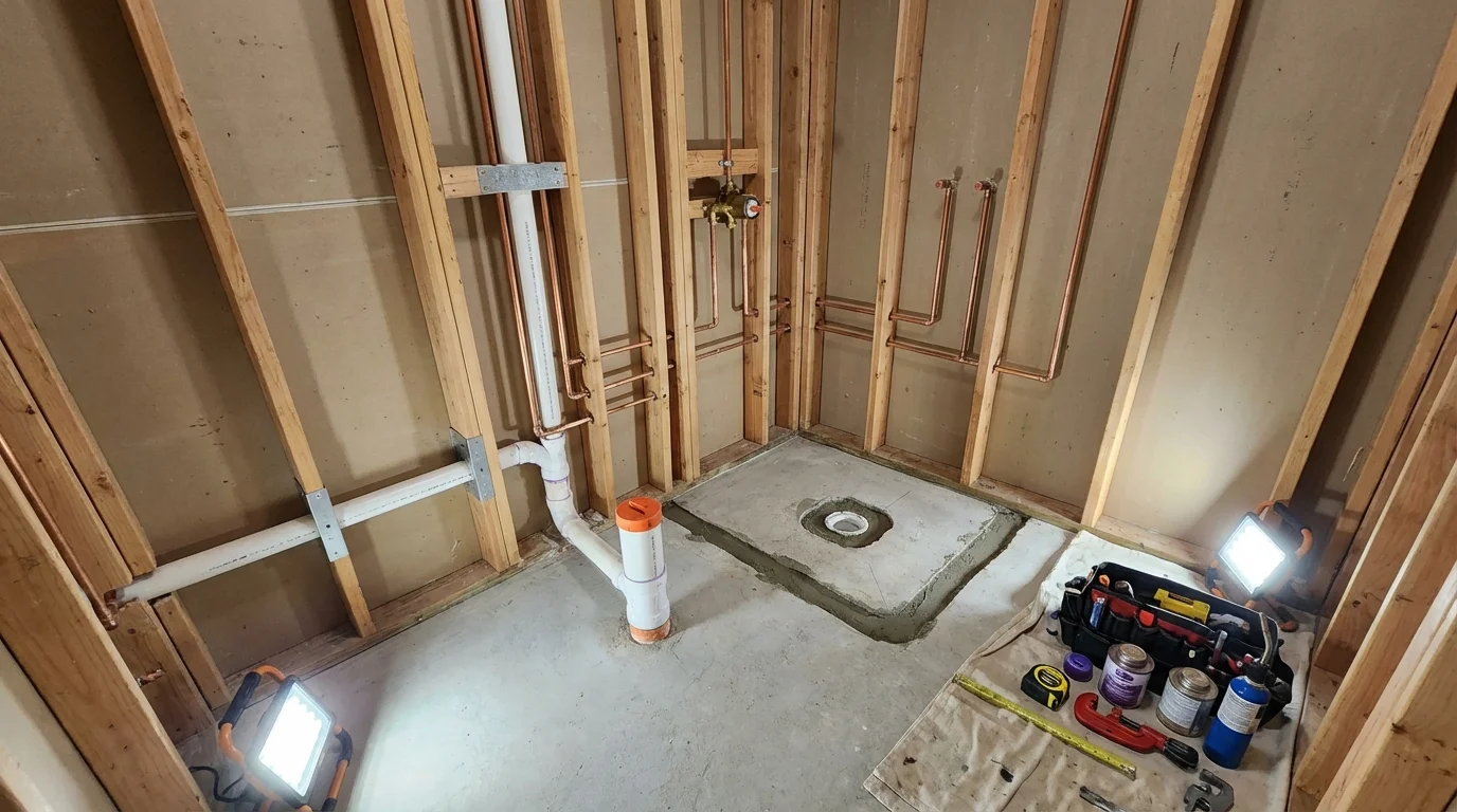 Bathroom rough-in plumbing during remodel by Johns Plumbing LLC in Alamo