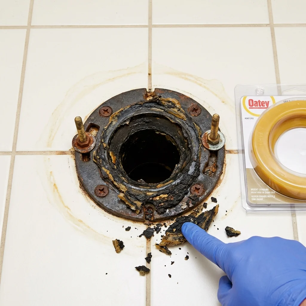 Failed wax ring showing water seepage at the base of a toilet in a Alamo, TN home